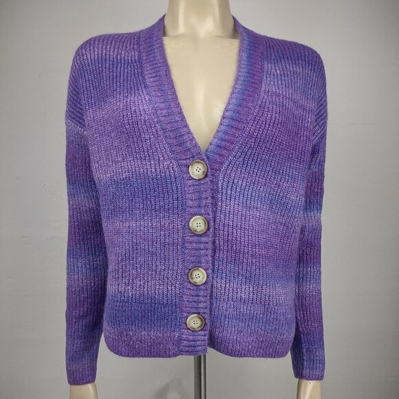 NWT Ann Taylor LOFT purple ombre heathered V-Neck cardigan sweater Medium Petite - Picture 1 of 8